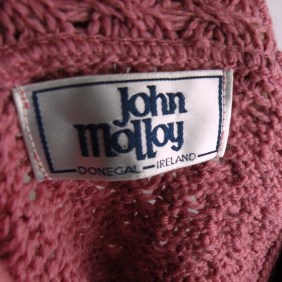 John Molloy Hand knit Wool Fisherman Cardigan Sweater Donegal Ireland PINK L - Picture 6 of 8